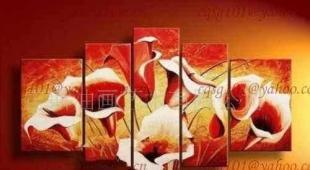 大芬油畫批發 純手繪花卉裝飾畫之百合花無框拼套畫